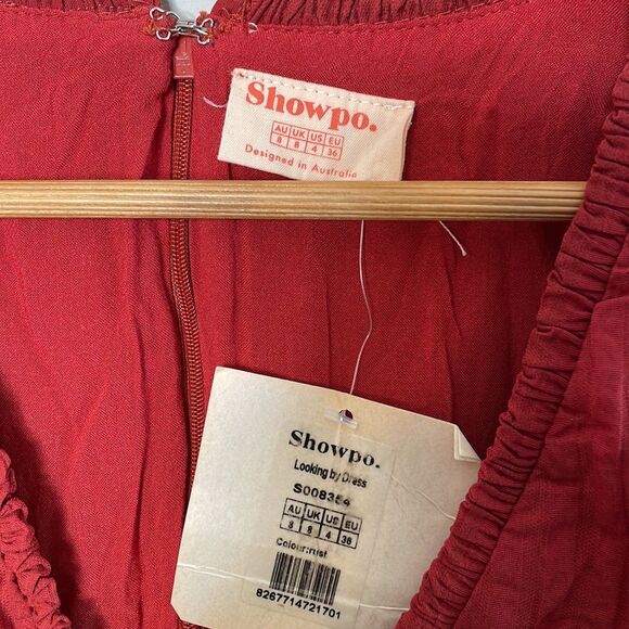 NWT Showpo. Red Striped Balloon Sleeve Mini Dress Size 4 - Picture 4 of 7